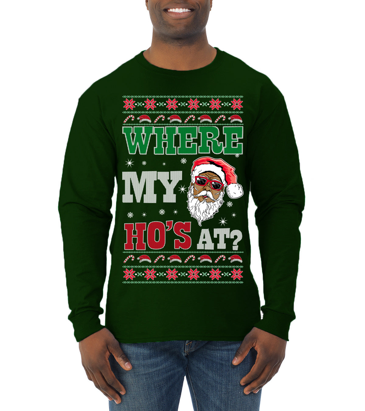 Where My Ho's At? Ugly Christmas Sweater Mens Long Sleeve Shirt