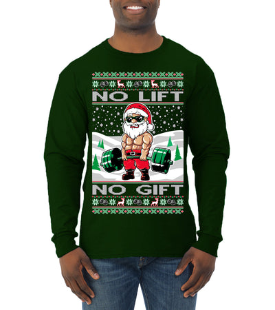 No Lift No Gift Fitness Workout Santa Ugly Christmas Sweater Mens Long Sleeve Shirt