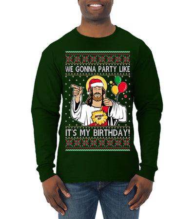 Gonna Party Like It's My Birthday Jesus Ugly Christmas Sweater Mens Long Sleeve Shirt