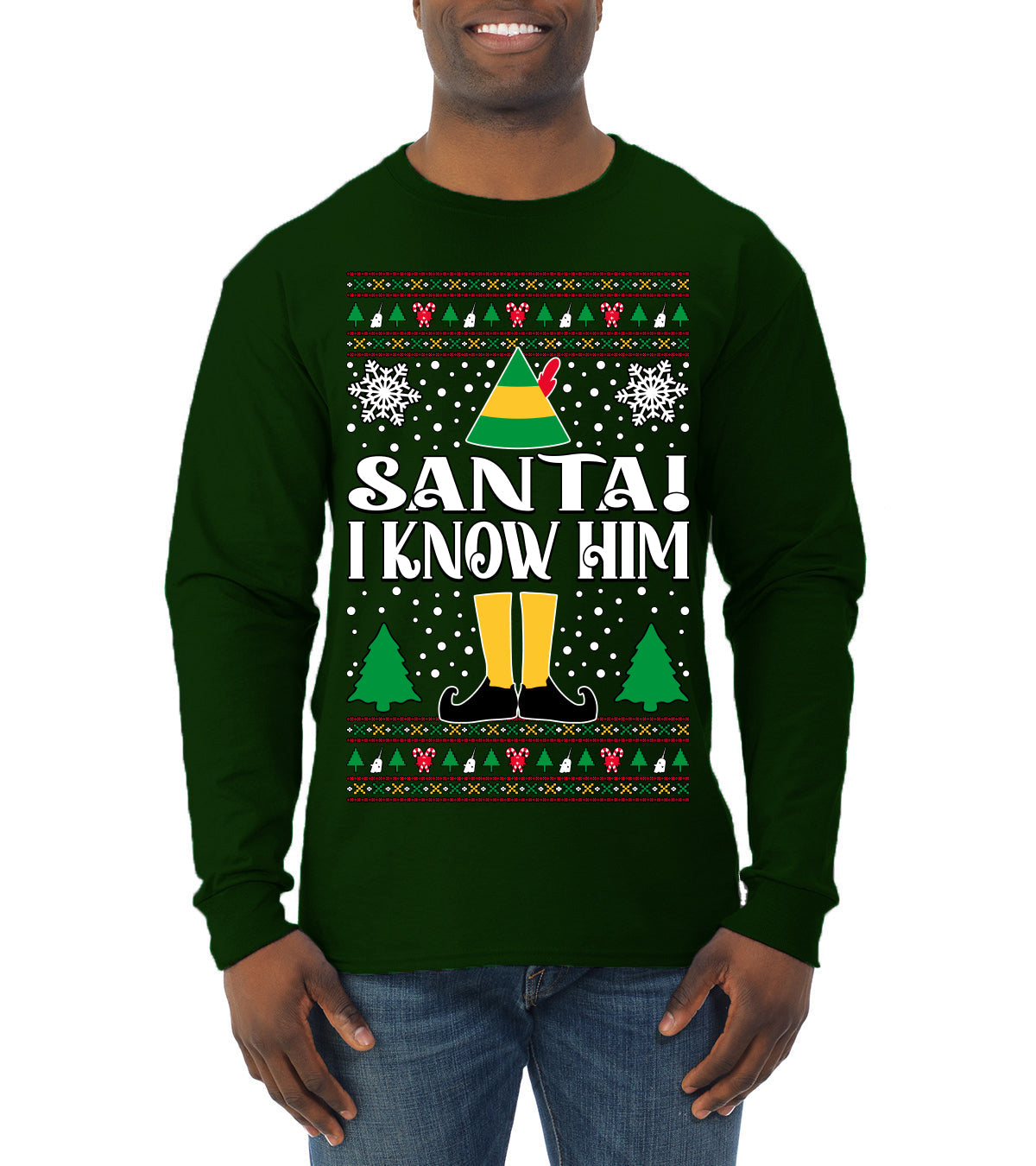 Santa! I Know Him Christmas Movie Quote  Ugly Christmas Sweater Mens Long Sleeve Shirt