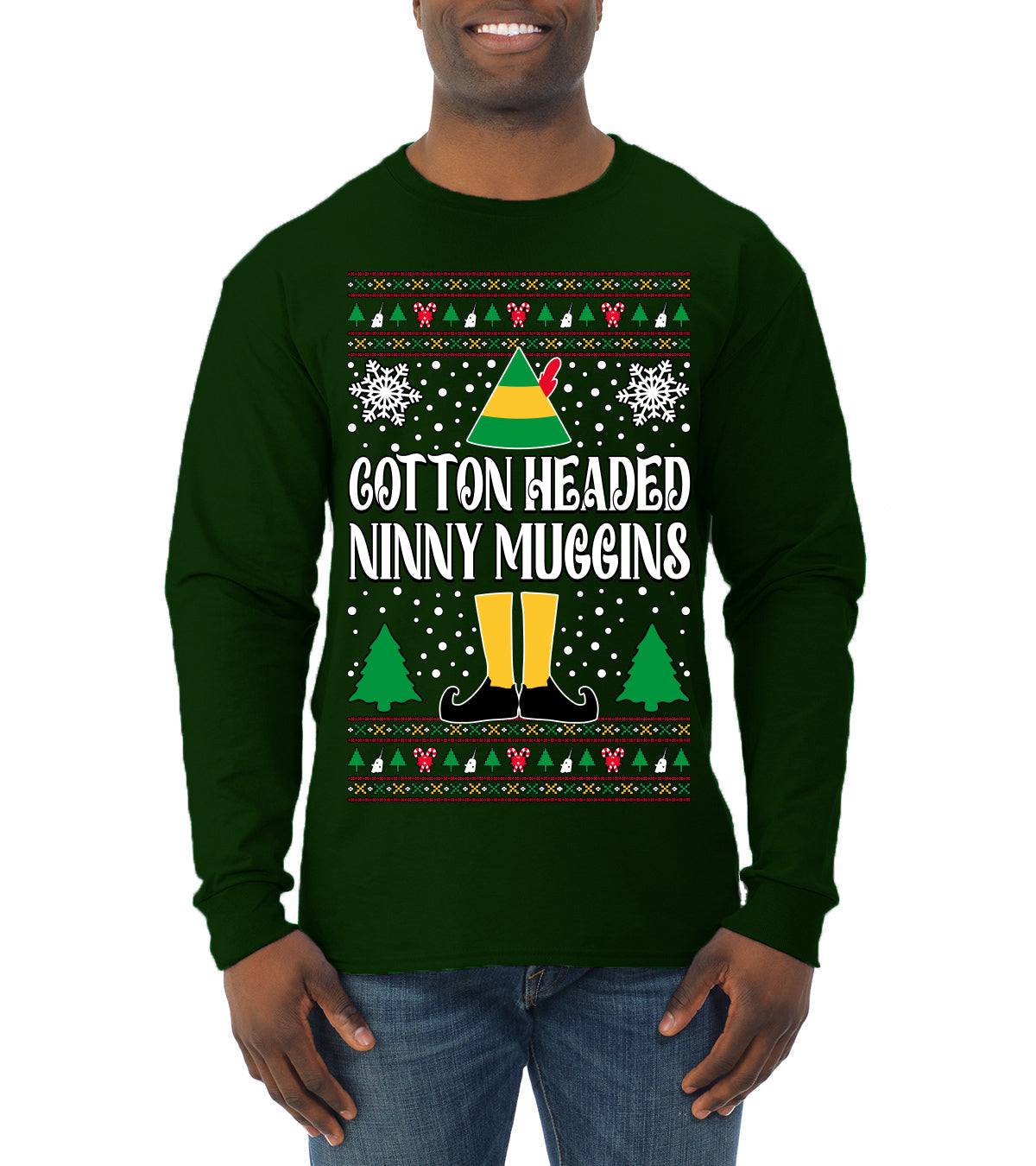 Cotton Headed Muggins Christmas Movie Quote  Ugly Christmas Sweater Mens Long Sleeve Shirt
