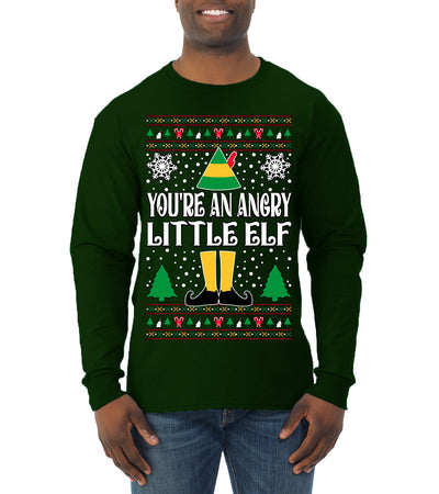 You're An Angry Little Elf Christmas Movie Quote  Ugly Christmas Sweater Mens Long Sleeve Shirt