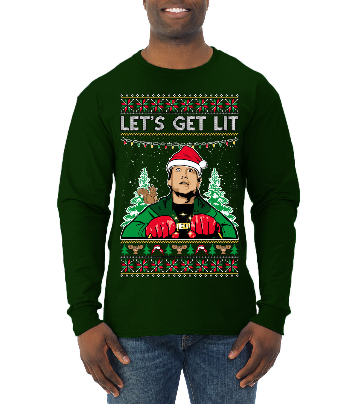 Let's Get Lit Clark Vacation Ugly Christmas Sweater Mens Long Sleeve Shirt