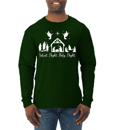 Silent Night Holy Night Religious Jesus Christmas Mens Long Sleeve Shirt