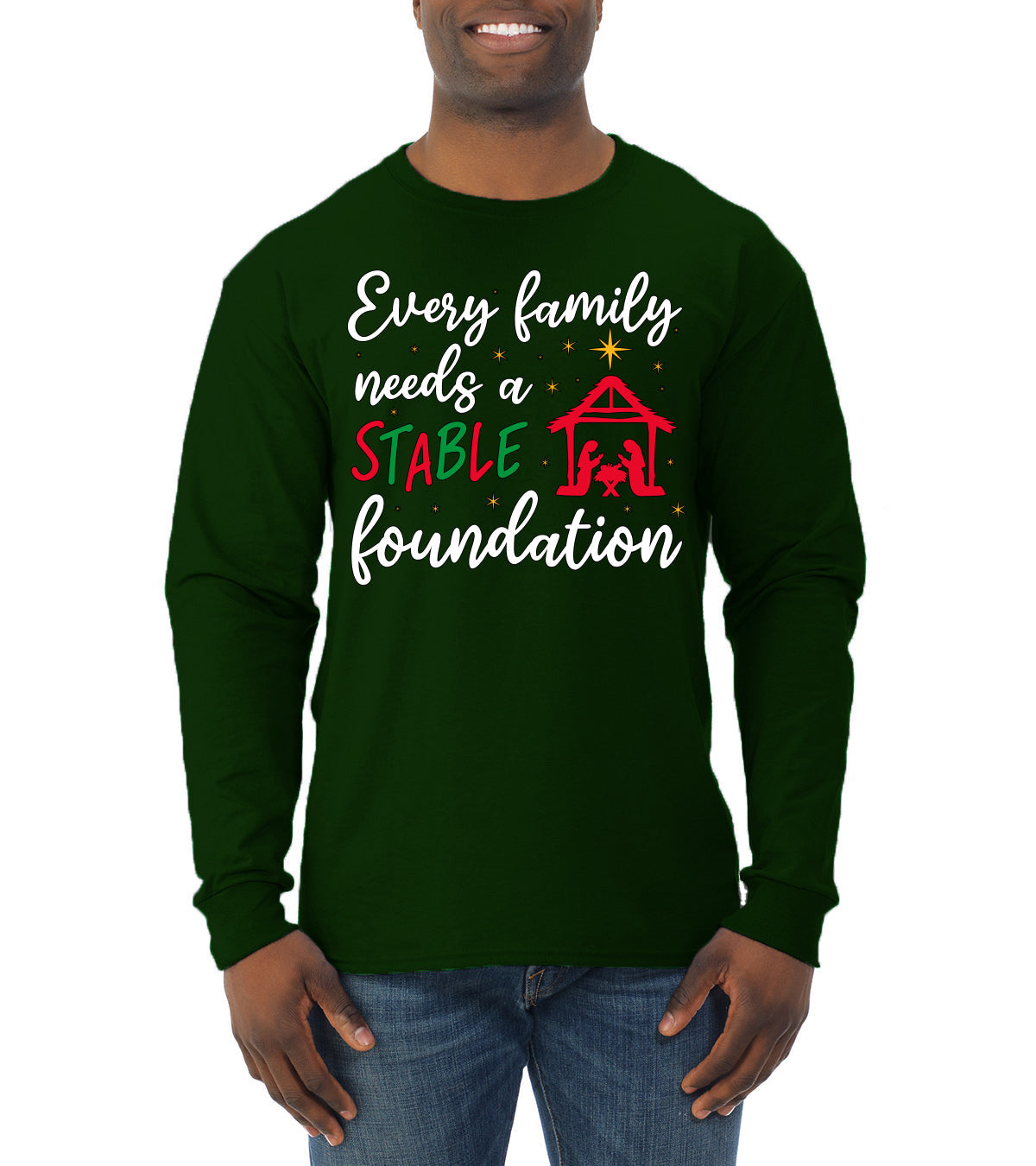 Every Family Needs a Stable Foundation Christmas Mens Long Sleeve Shirt