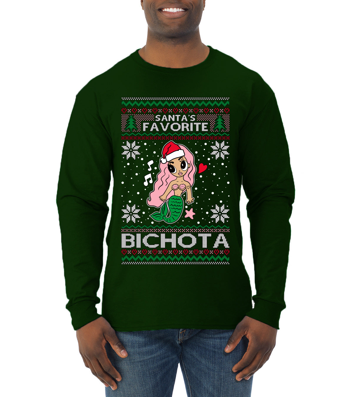 Christmas Karol Santa's Favorite Bichota Ugly Christmas Sweater Mens Long Sleeve Shirt