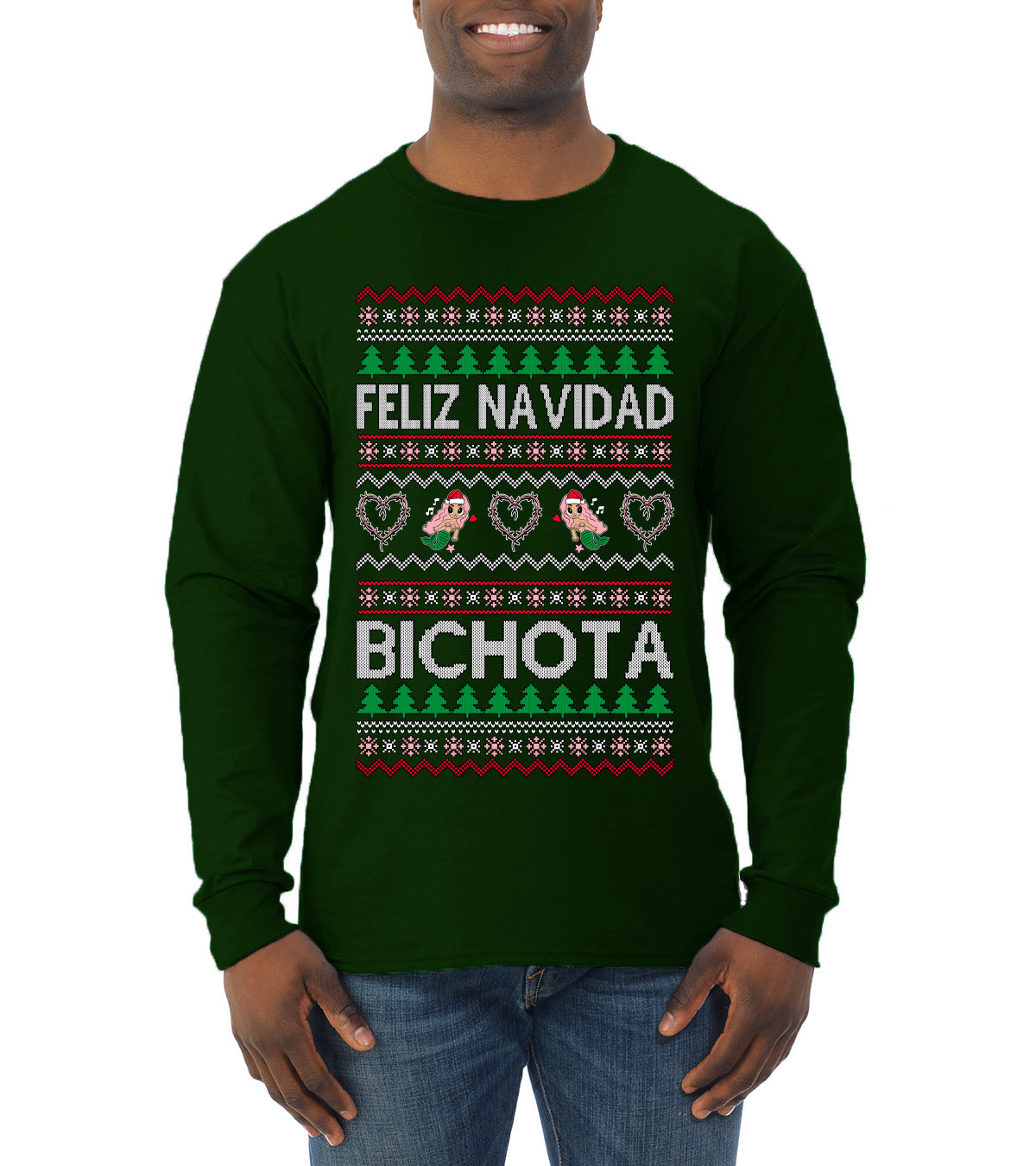 Feliz Navidad Bichota Ugly Christmas Sweater Mens Long Sleeve Shirt