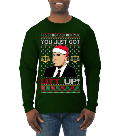 Just Got Litt Up Louis Tv Show Parody Ugly Christmas Sweater Mens Long Sleeve Shirt
