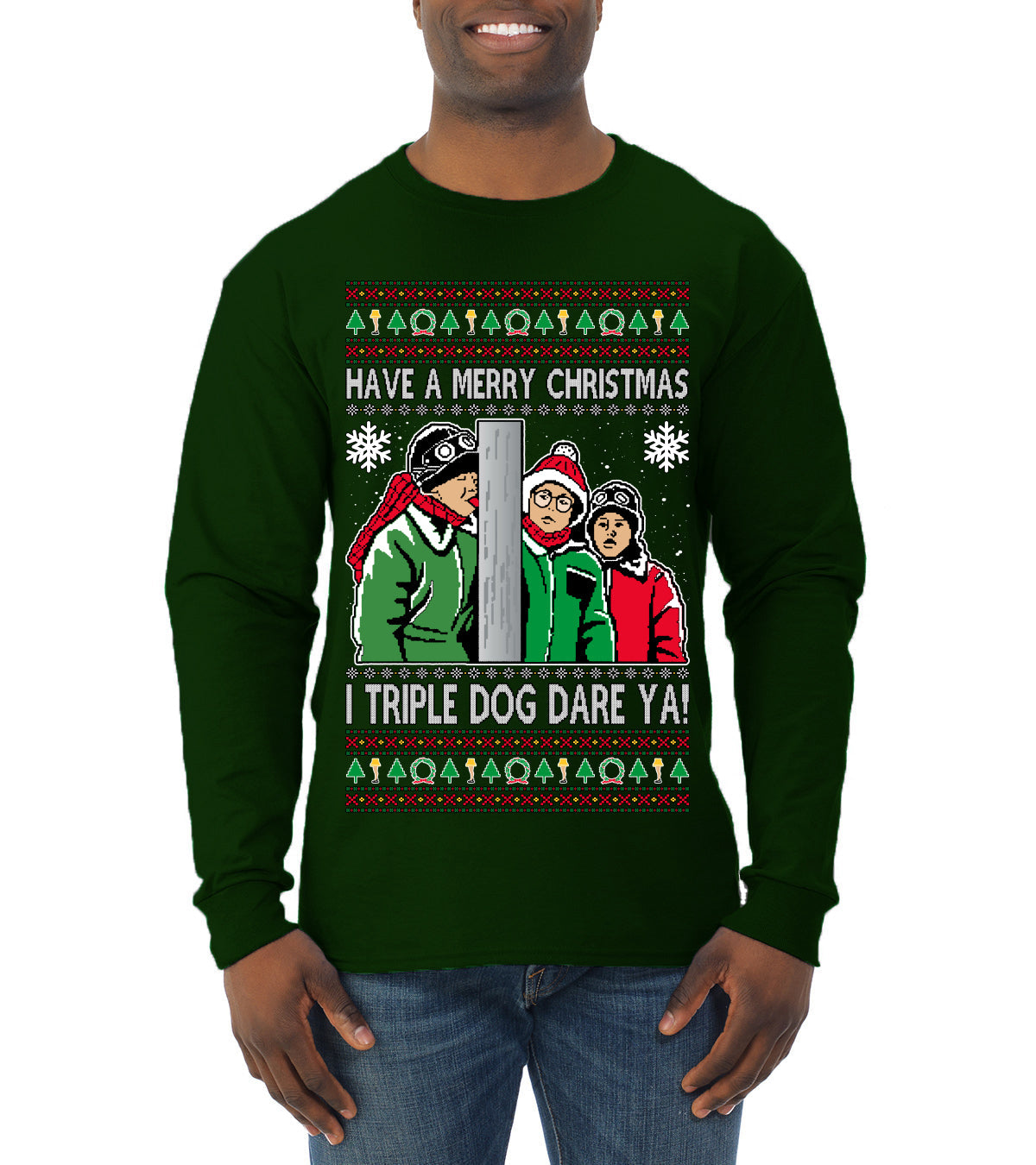 I Triple Dog Dare Ya Merry Story Ugly Christmas Sweater Mens Long Sleeve Shirt