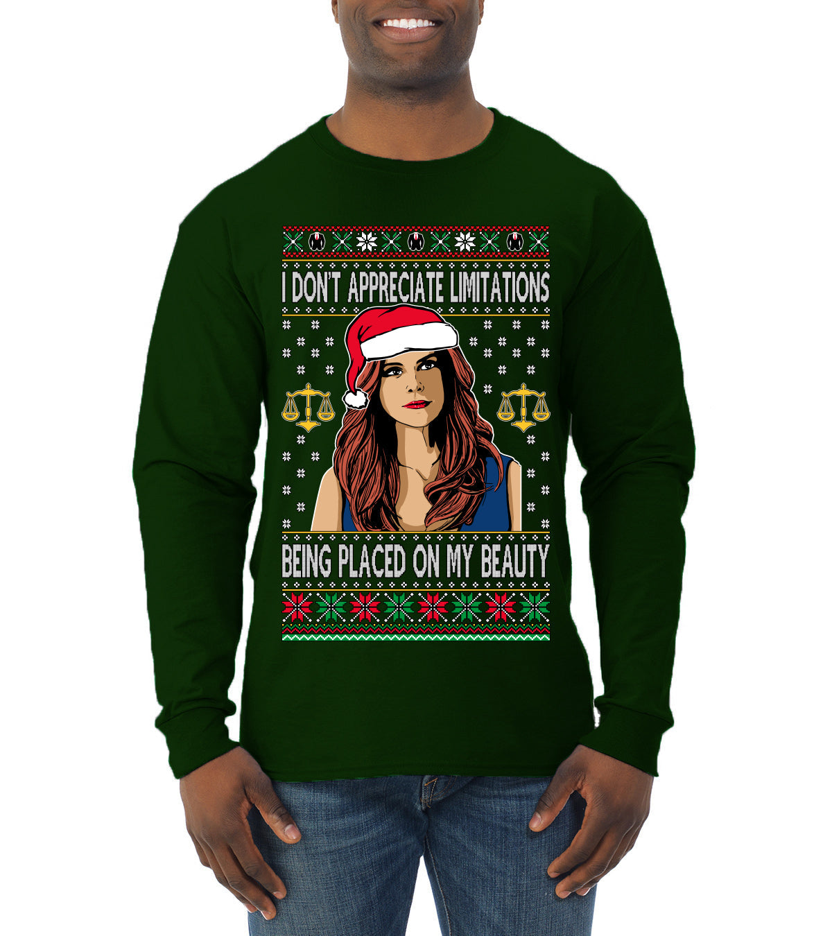 Don't Appreciate Limitations Being Placed Donna TV Show Parody Ugly Christmas Sweater Mens Long Sleeve Shirt