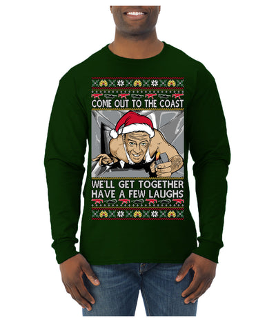 Come Out to the Coast Have a Few Laughs Die Hard McClane Ugly Christmas Sweater Mens Long Sleeve Shirt