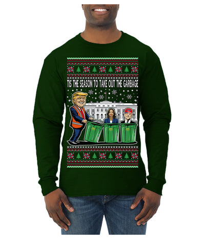 Tis the Season to Take Out the Garbage President Trump Ugly Christmas Sweater Mens Long Sleeve Shirt