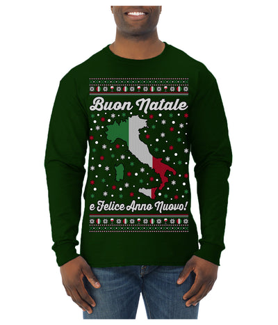 Buon Natale e Felice Anno Nuovo! Merry Christmas and Happy New Year Ugly Christmas Sweater Mens Long Sleeve Shirt