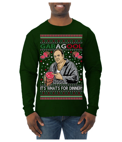 Gabagool It's What's for Dinner, Funny Tony Italian NJ New Jersey Mafia, Classic TV Show Ugly Christmas Sweater Mens Long Sleeve Shirt