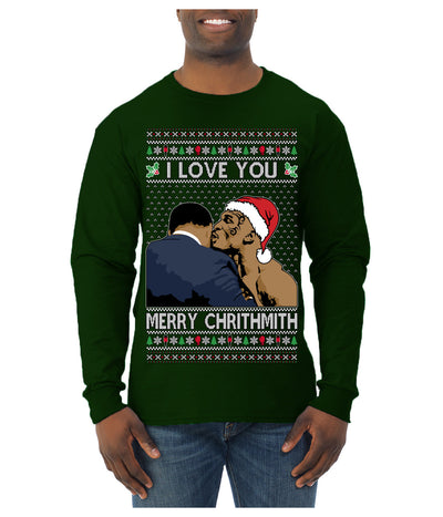 I Love You Merry Chrithmith Funny Boxing Fight Meme Classic Funny Xmas Ugly Christmas Sweater Mens Long Sleeve Shirt