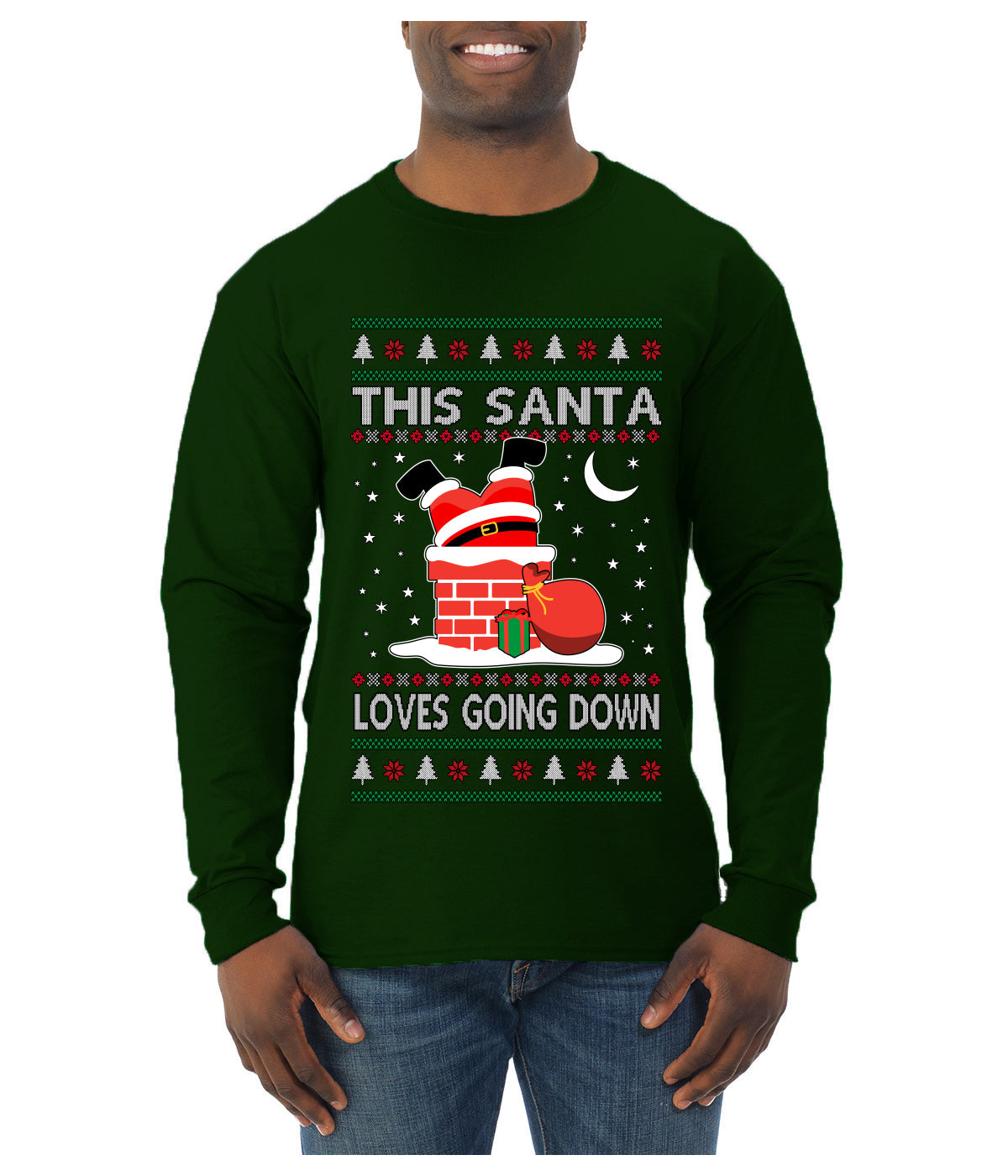 This Santa Loves going down, Funny dirty Humor, Ugly Christmas Sweater Mens Long Sleeve Shirt