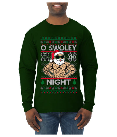 O Swoley Night, Exercise and Fitness Enthusiast, Ugly Christmas Sweater Mens Long Sleeve Shirt