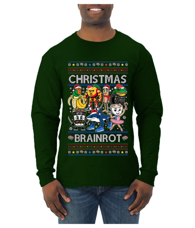 Christmas Brainrot, Ugly Christmas Sweater Mens Long Sleeve Shirt