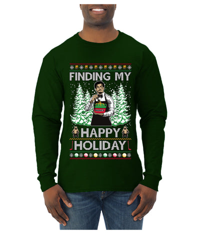 Finding My Happy Holiday, Ugly Christmas Sweater Mens Long Sleeve Shirt