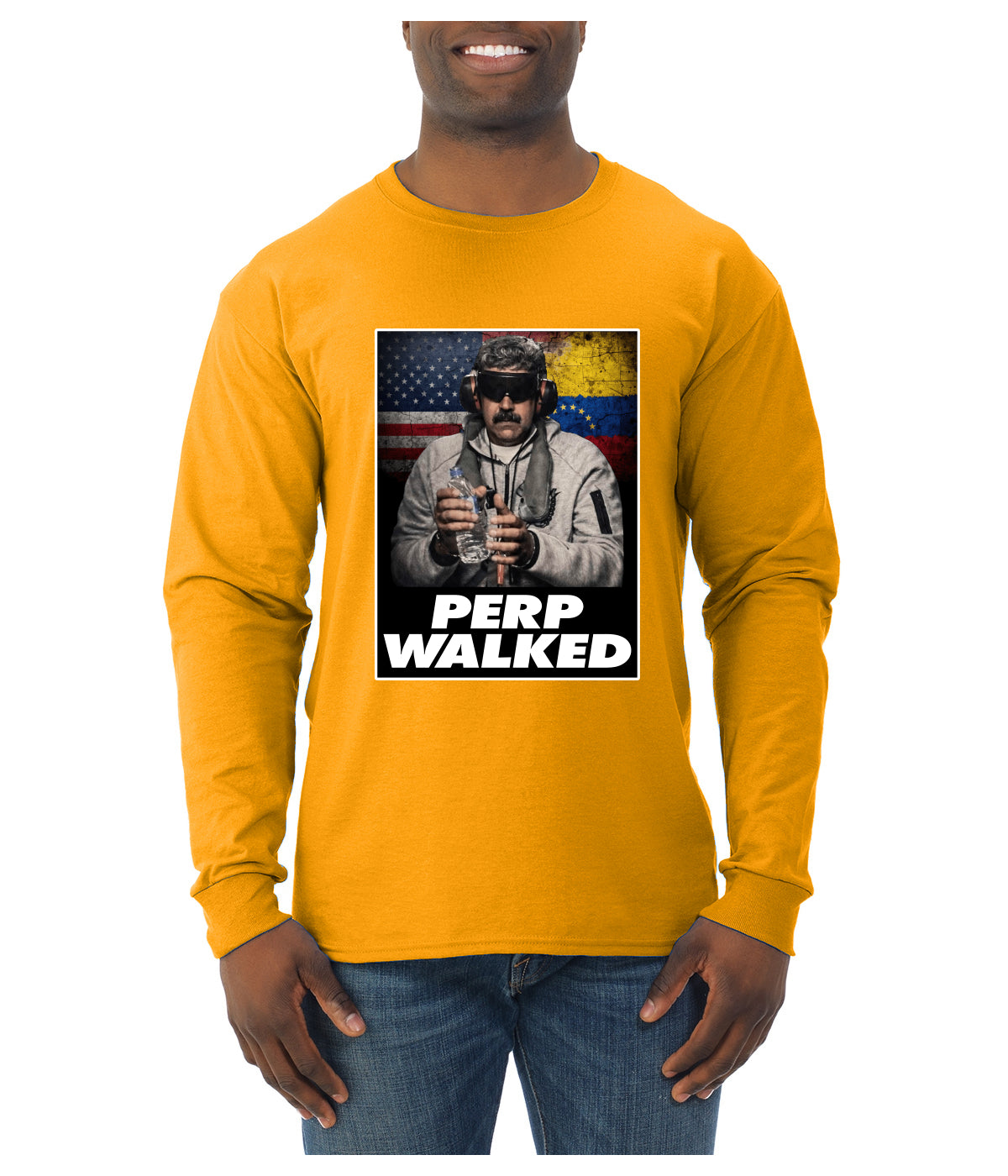 Venezuelan Dictator Maduro Captured Perp Walked Sweater, Unisex Mens Long Sleeve Shirt