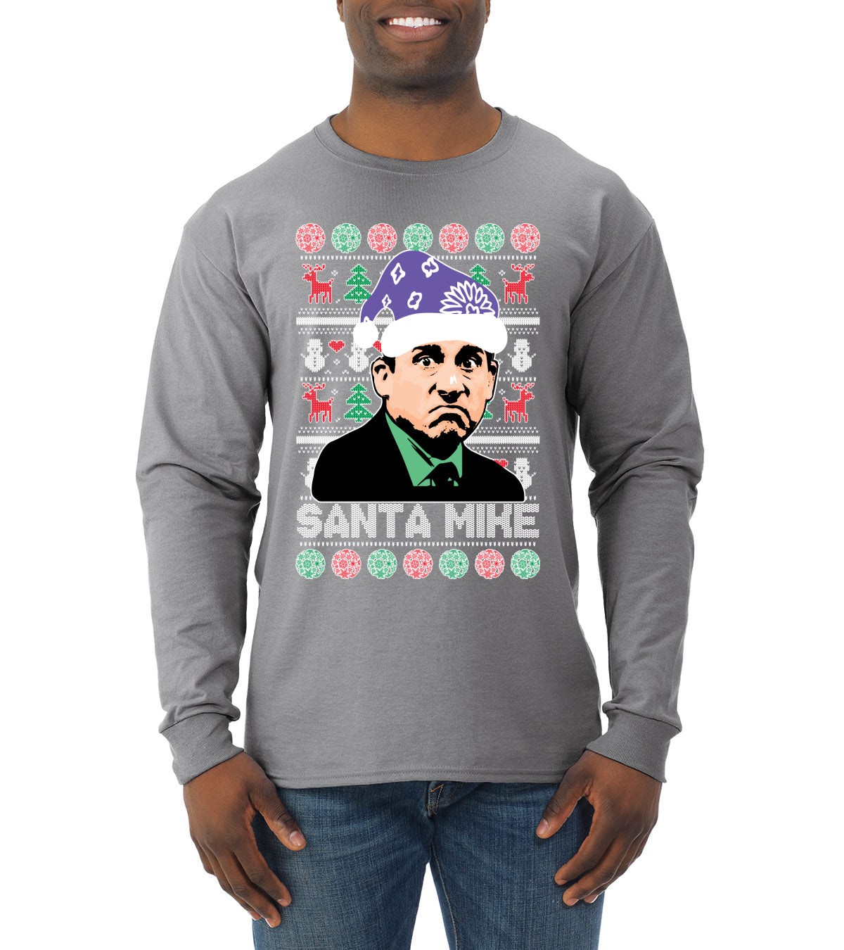 Santa Mike Michael Scott The Office Ugly Christmas Sweater Mens Long Sleeve Shirt
