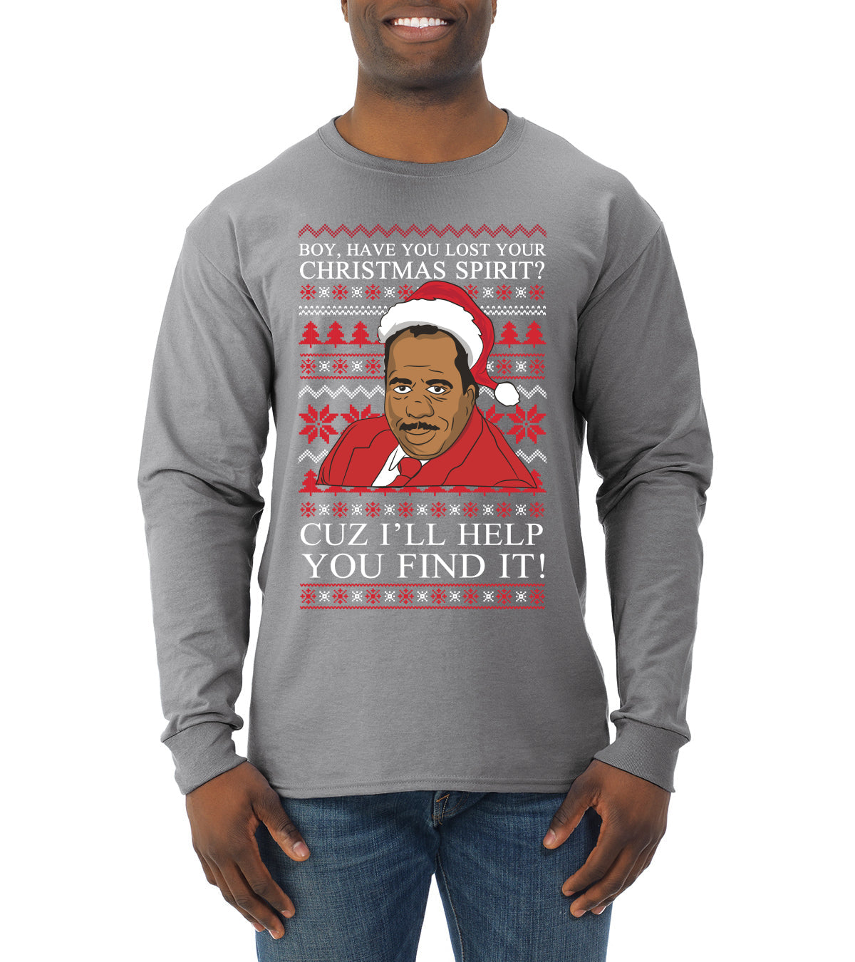 Christmas Spirit I'll Help You Find It Stanley Hudson Ugly Christmas Sweater Mens Long Sleeve Shirt