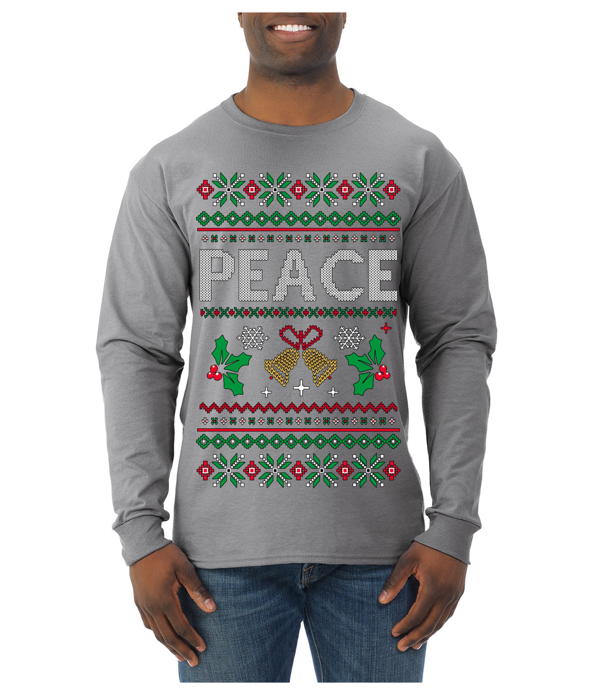 Peace Ugly Christmas Sweater Mens Long Sleeve Shirt