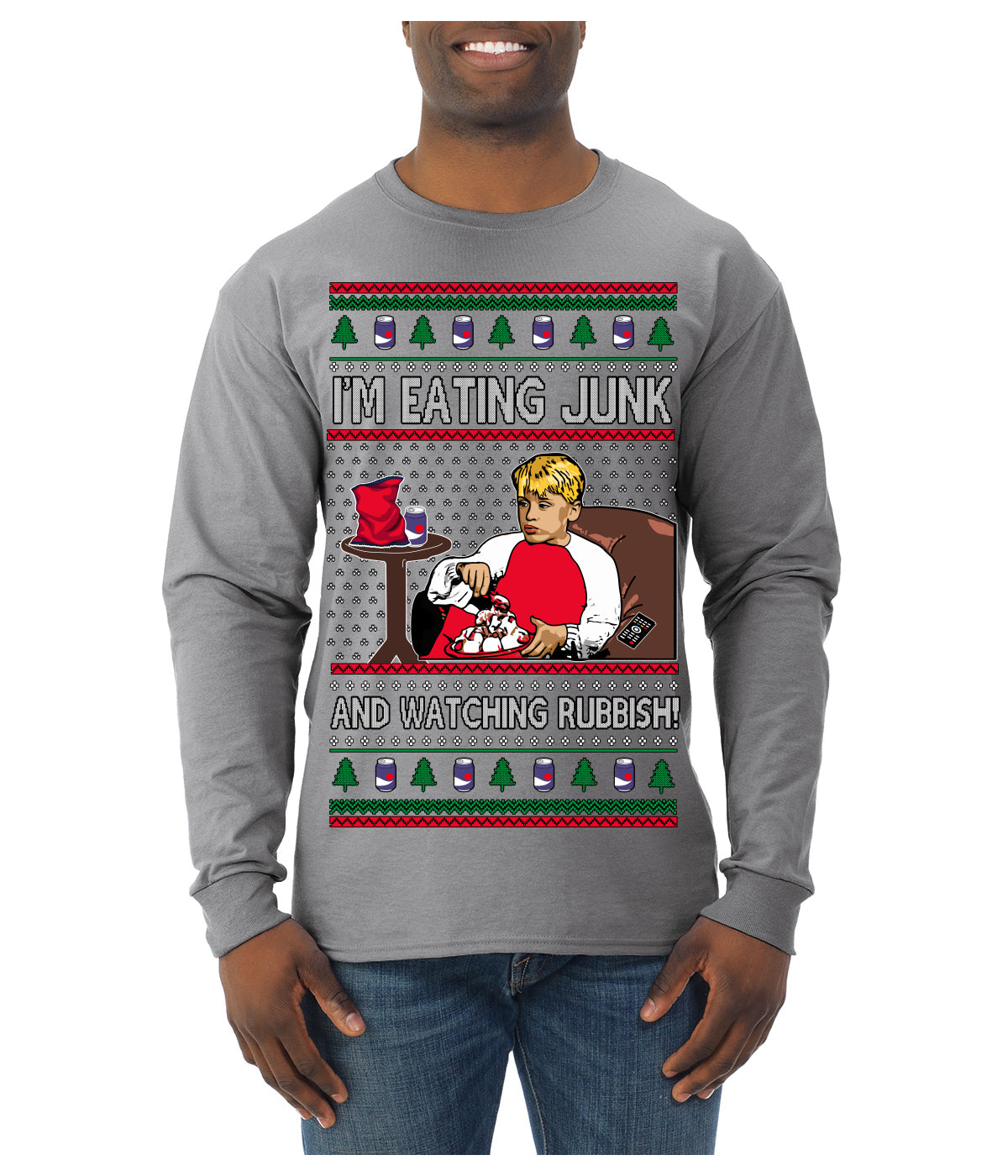 I'm Eating Junk and Watching Rubbish 90s Movie Ice Cream Ugly Christmas Sweater Mens Long Sleeve Shirt