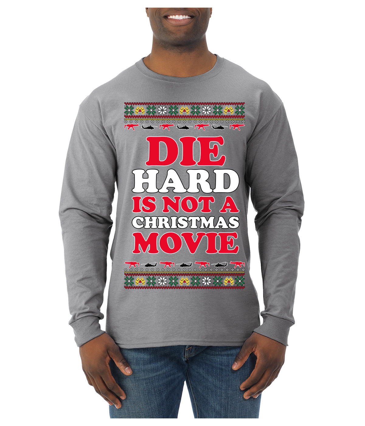 Die Hard is Not a Christmas Movie Classic, McClane Hans Nakatomi Plaza Xmas Party Holiday Movies Ugly Christmas Sweater Mens Long Sleeve Shirt