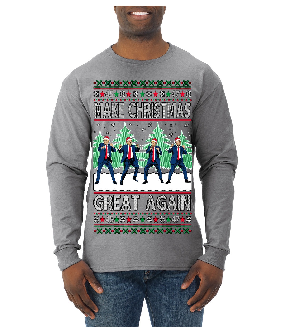 Make Christmas Great Again Shimmy Dance USA President Ugly Christmas Sweater Mens Long Sleeve Shirt