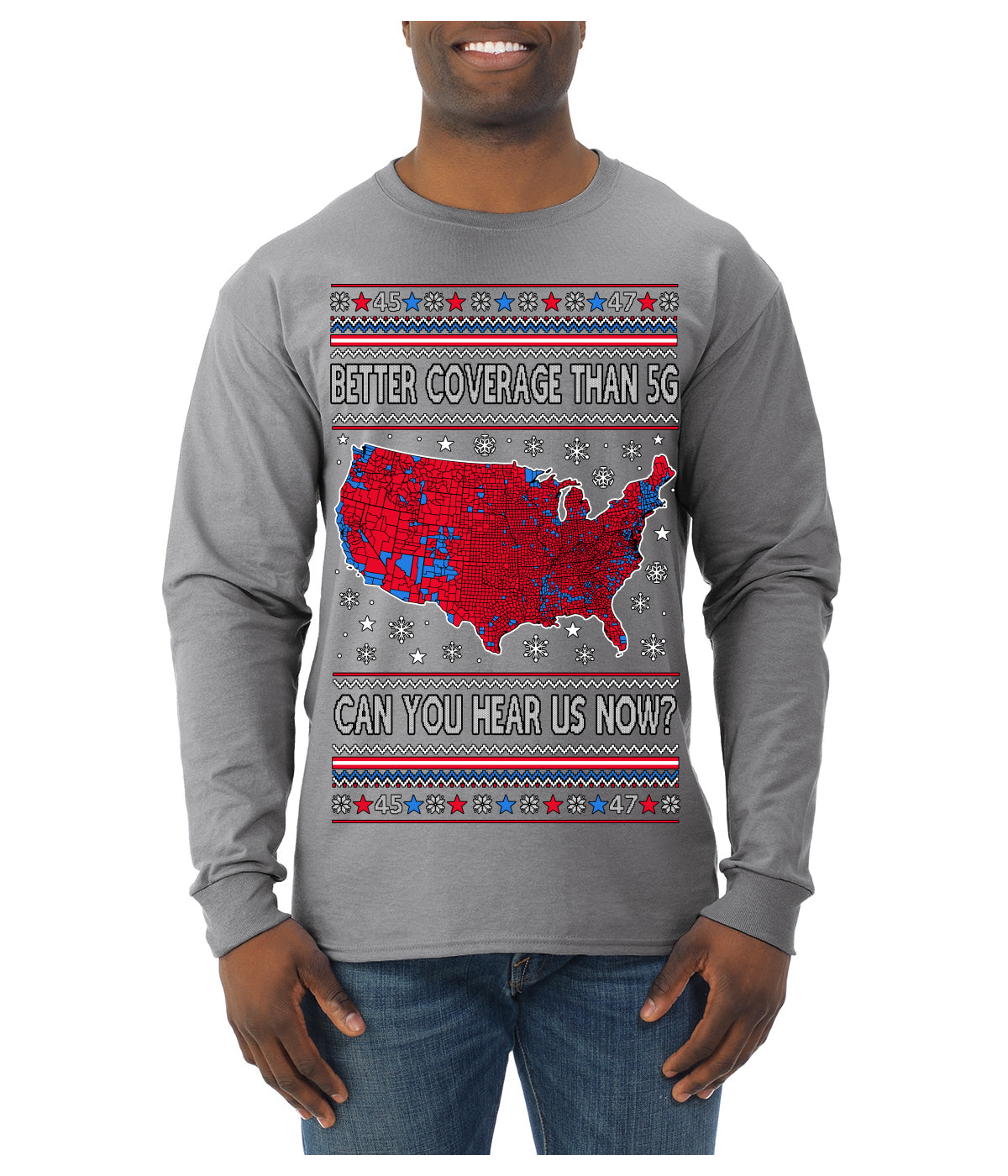 Trump 2024 Better Coverage than 5G Red Wave Landslide Ugly Christmas Sweater Mens Long Sleeve Shirt