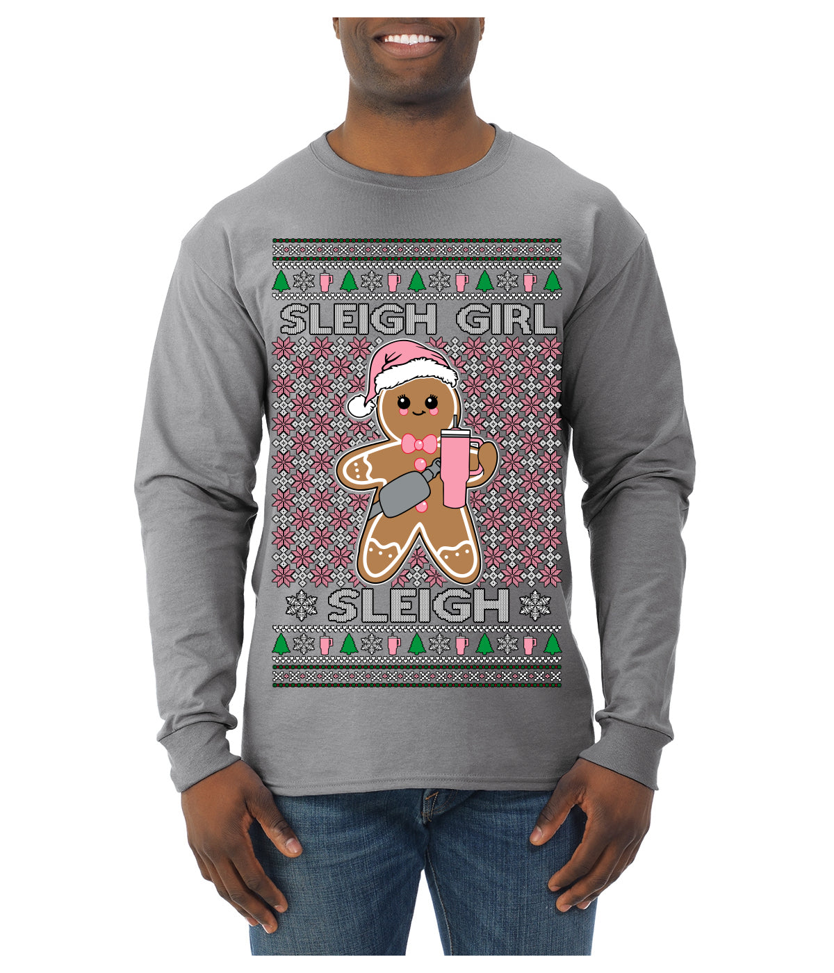 Sleigh Girl Sleigh Funny Trendy Pop Girly Sling Bag Coffee Cup Unisex Ugly Christmas Sweater Mens Long Sleeve Shirt