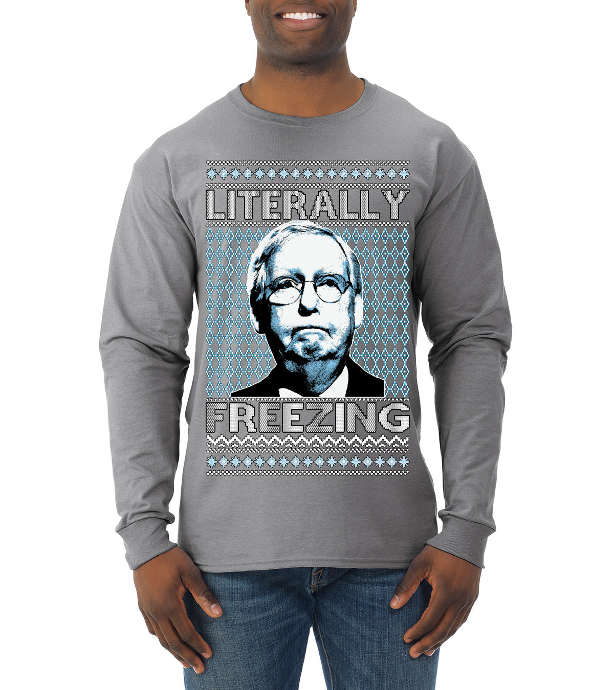 Literally Freezing McConnell Senator  Ugly Christmas Sweater Mens Long Sleeve Shirt