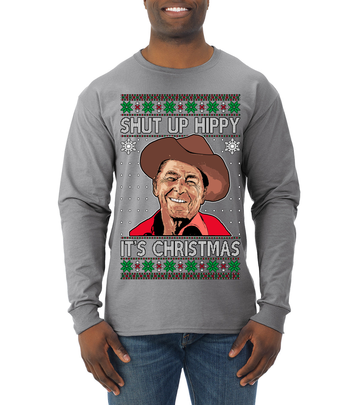 Shut Up Hippy It's Christmas Ugly Christmas Sweater Mens Long Sleeve Shirt