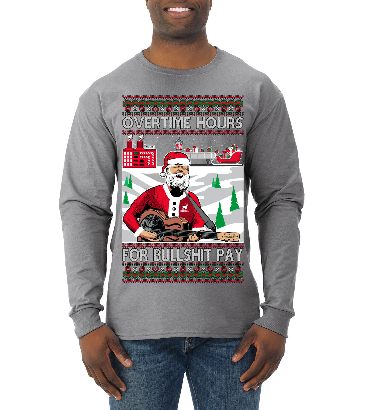 Overtime Hours Rich Men North of Richmond Ugly Christmas Sweater Mens Long Sleeve Shirt