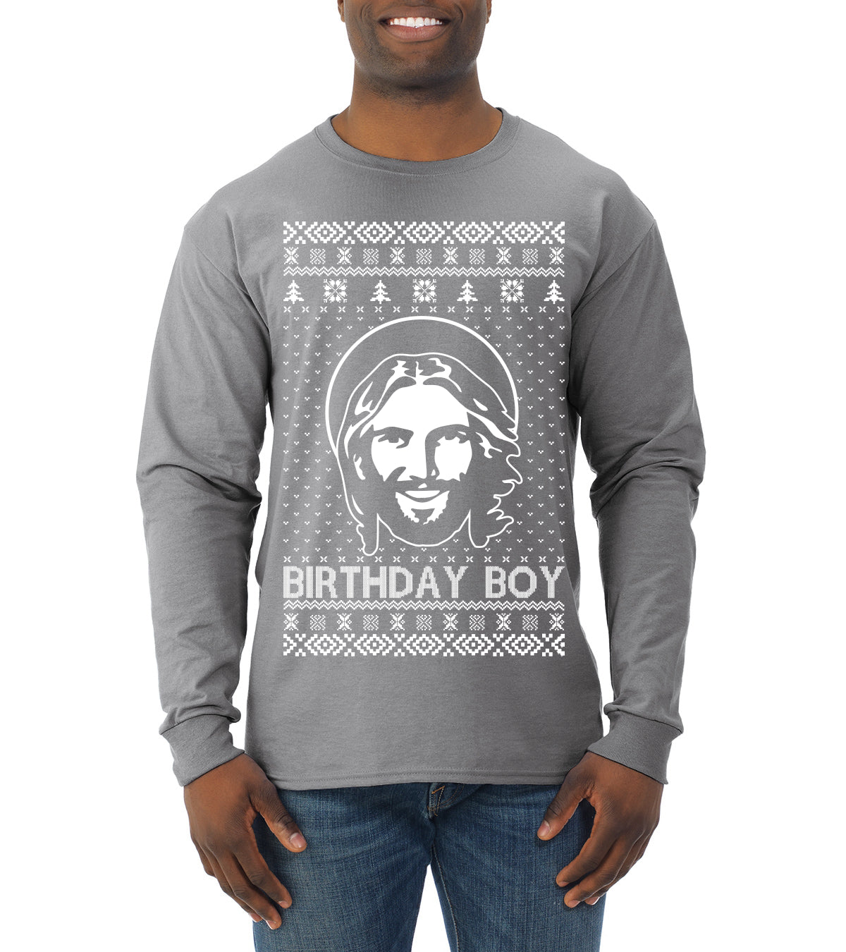Birthday Boy Jesus Christ Ugly Christmas Sweater Mens Long Sleeve Shirt