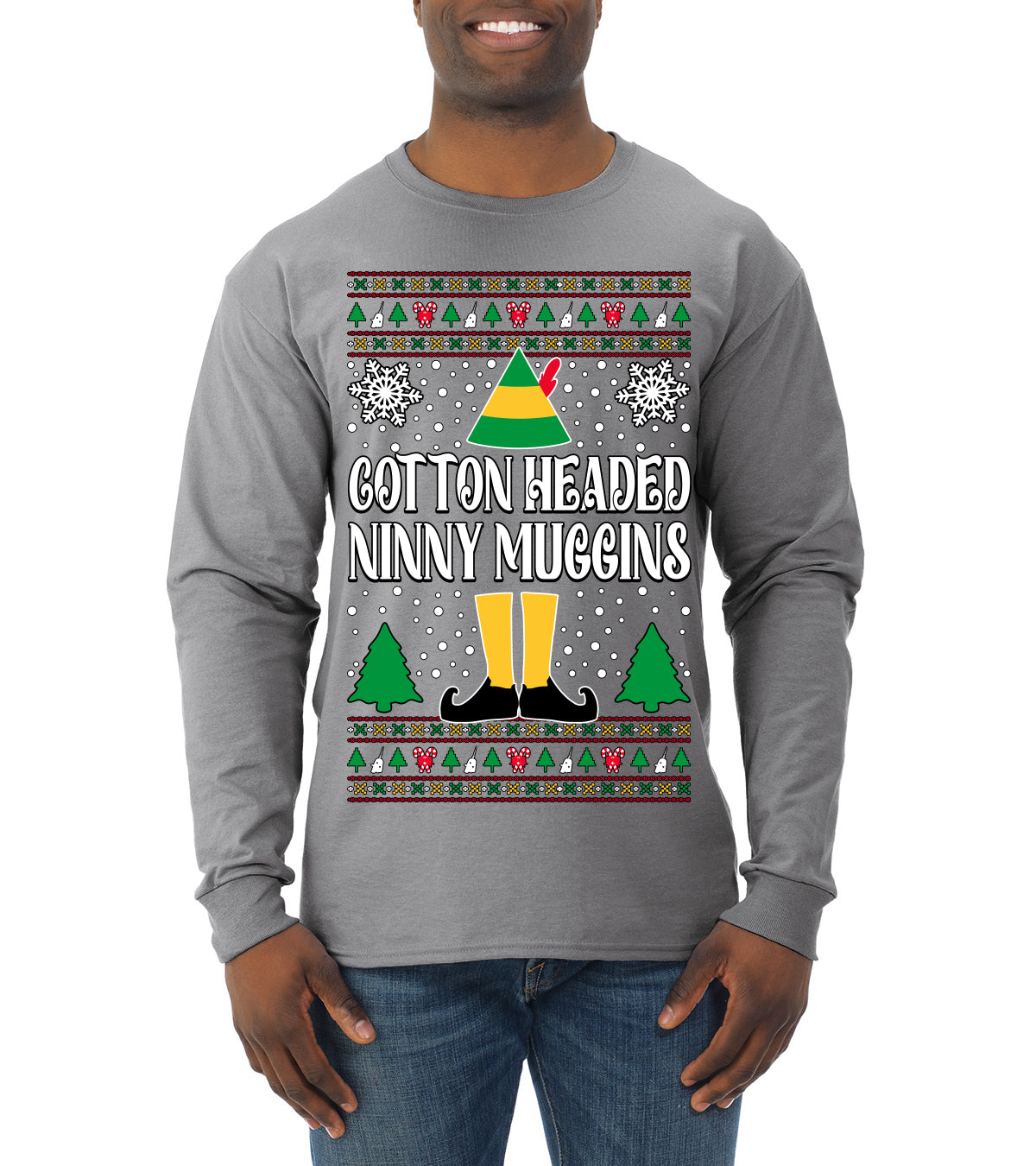 Cotton Headed Muggins Christmas Movie Quote  Ugly Christmas Sweater Mens Long Sleeve Shirt