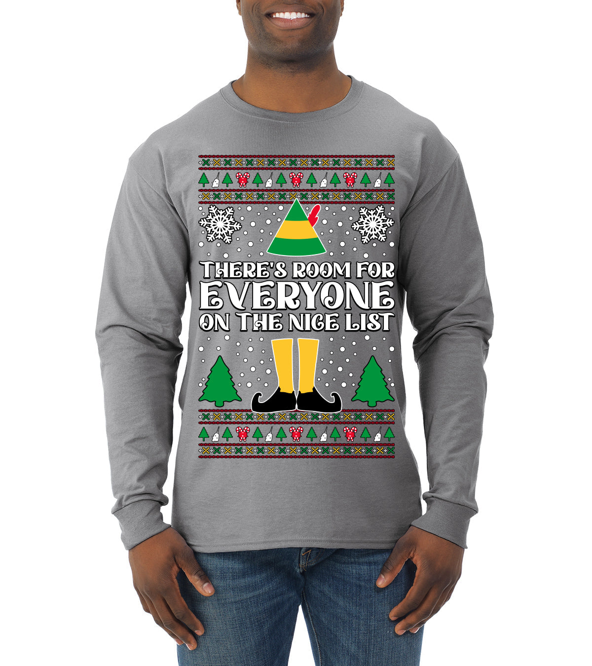 Room For Everyone On The Nice List Christmas Movie Quote  Ugly Christmas Sweater Mens Long Sleeve Shirt