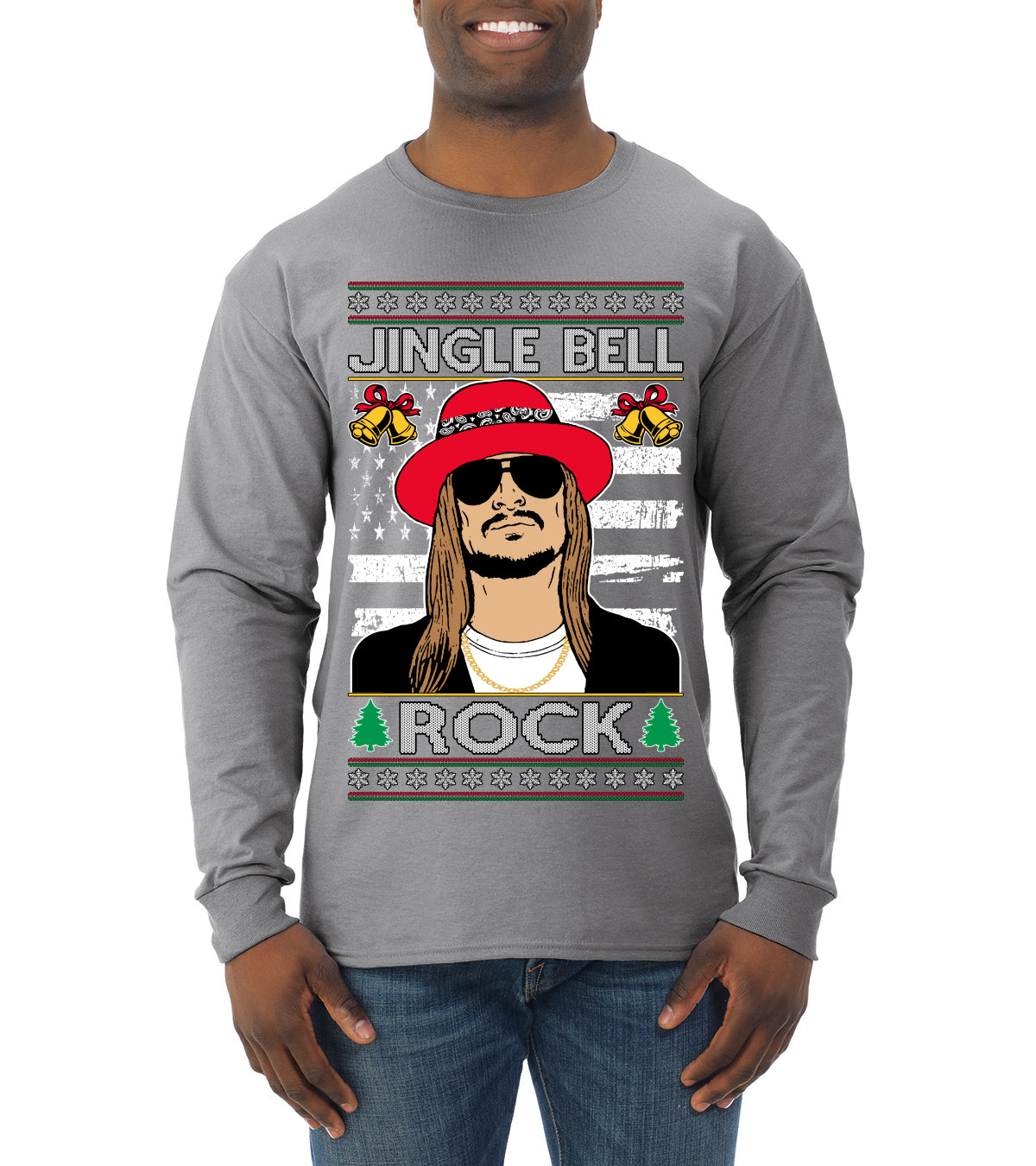 Jingle Bell Rock Kid Rapper Country Music Ugly Christmas Sweater Mens Long Sleeve Shirt