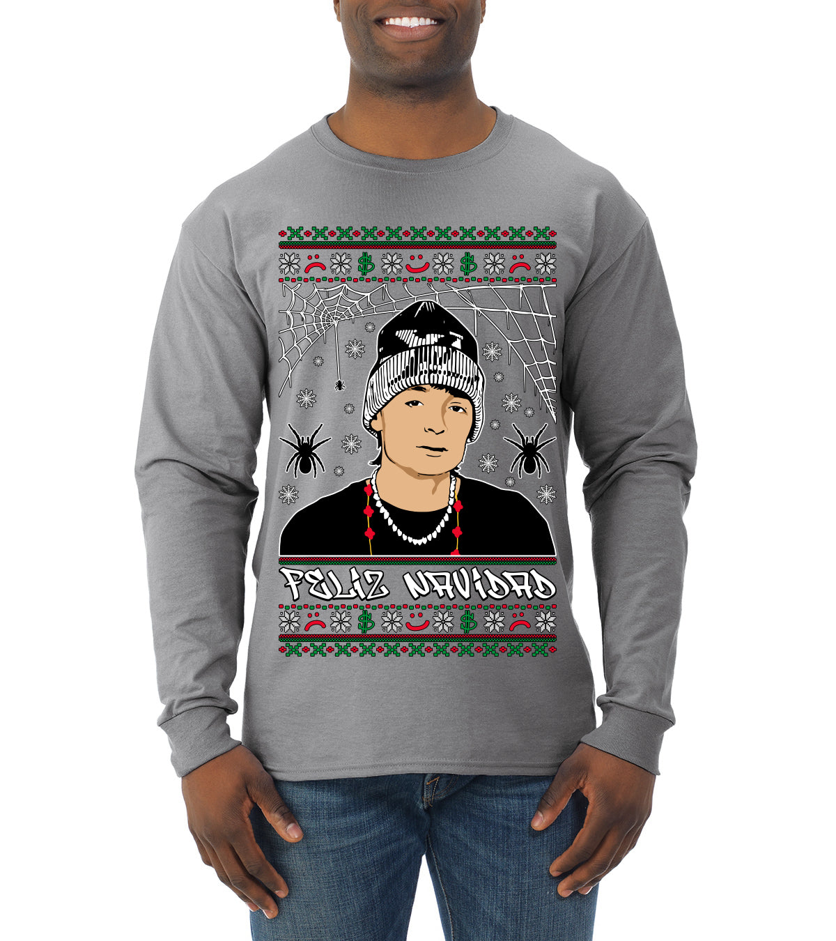 Peso Feliz Navidad Pluma Ugly Christmas Sweater Mens Long Sleeve Shirt