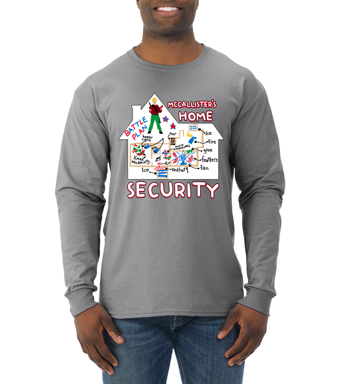 McCallister's Home Security Battle Plans Alone Christmas Mens Long Sleeve Shirt