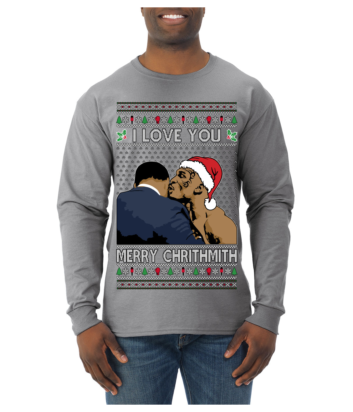 I Love You Merry Chrithmith Funny Boxing Fight Meme Classic Funny Xmas Ugly Christmas Sweater Mens Long Sleeve Shirt