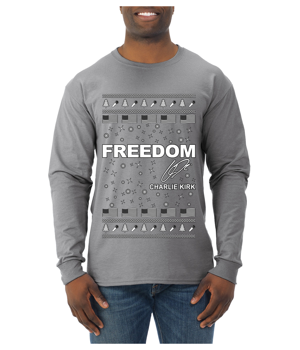 Freedom, Charlie Kirk Political Activist, Right Wing, Ugly Christmas Sweater Mens Long Sleeve Shirt