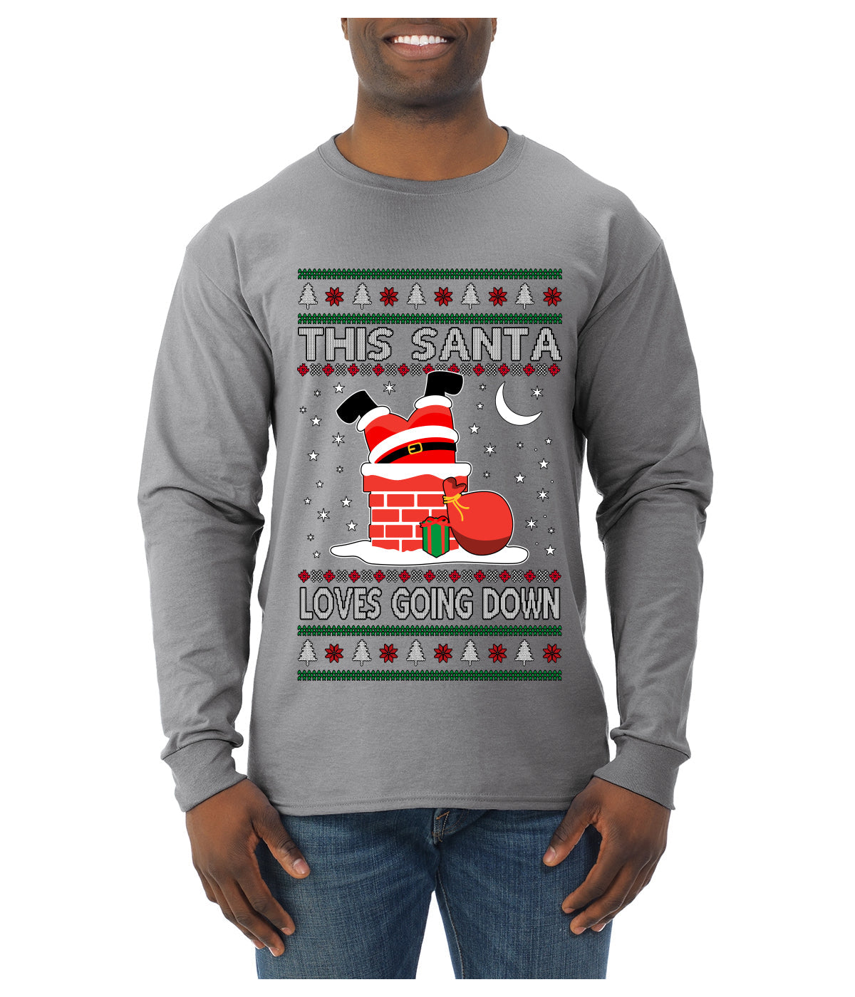 This Santa Loves going down, Funny dirty Humor, Ugly Christmas Sweater Mens Long Sleeve Shirt
