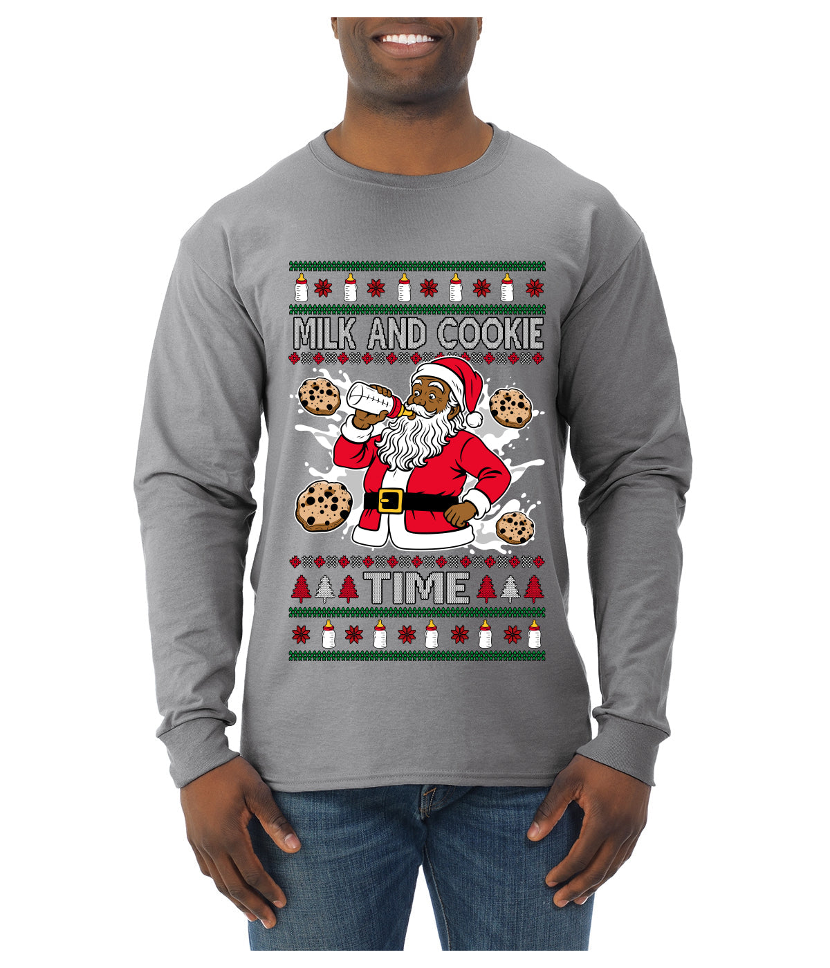 Milk And Cookie Time Christmas Sweater, Ugly Christmas Sweater Mens Long Sleeve Shirt