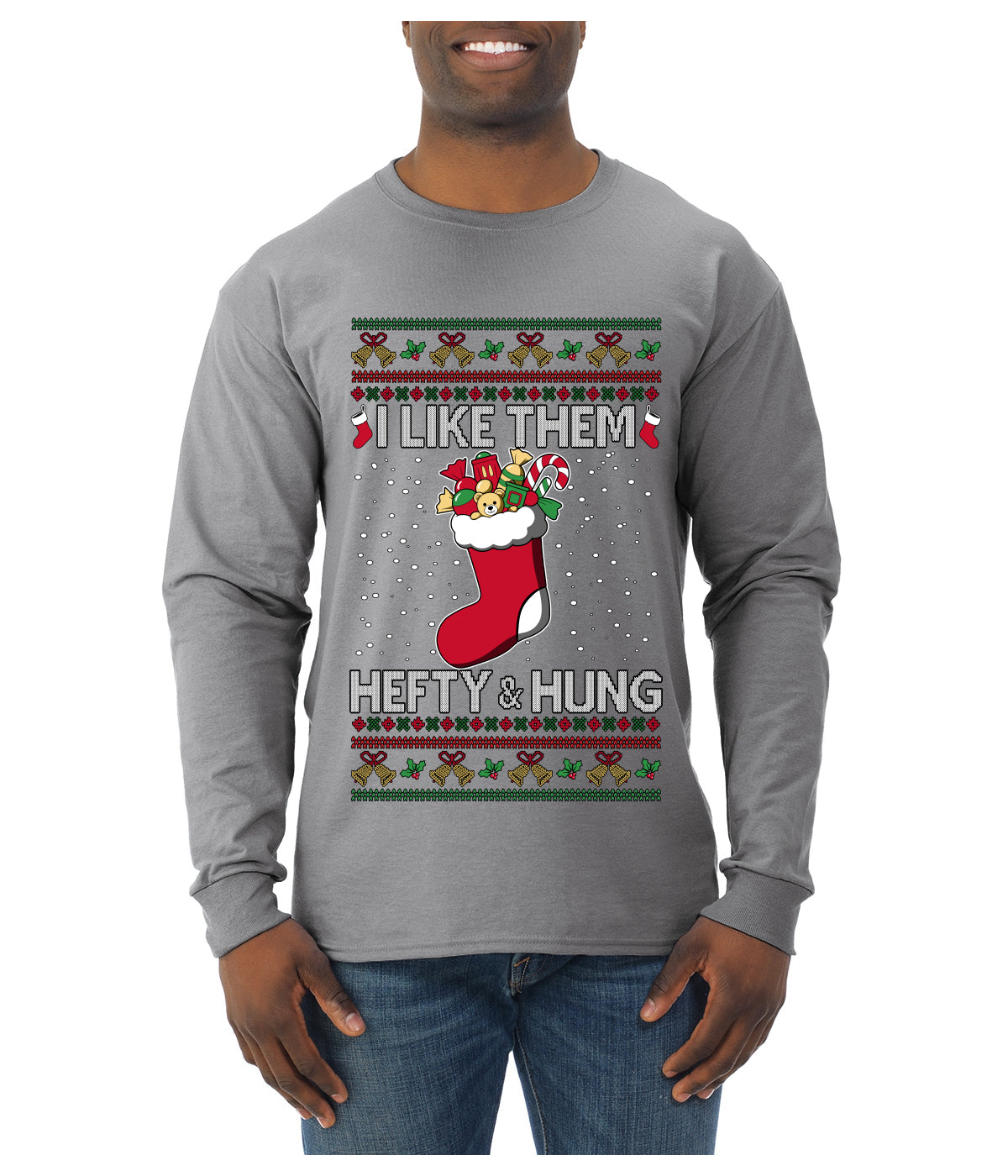 Hefty And Hung Christmas Sweater, Funny  Ugly Christmas Sweater  Mens Long Sleeve Shirt