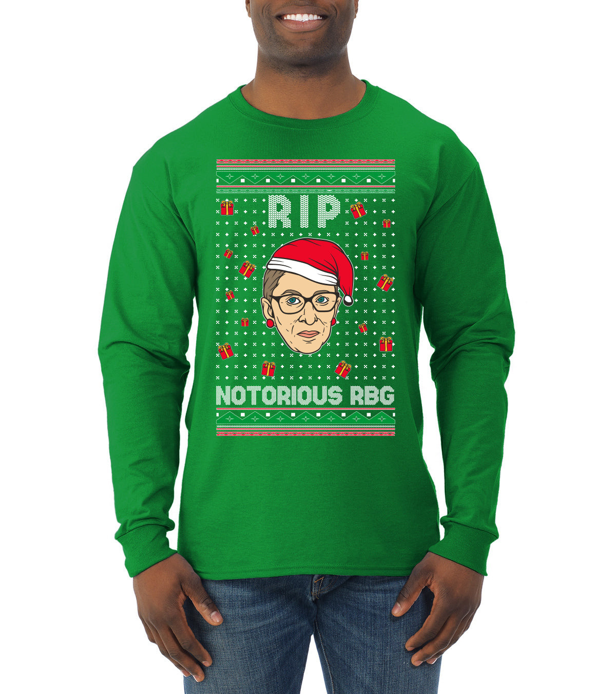 RIP Notorious RBG Ruth Bader Ginsburg Ugly Christmas Sweater Mens Long Sleeve Shirt