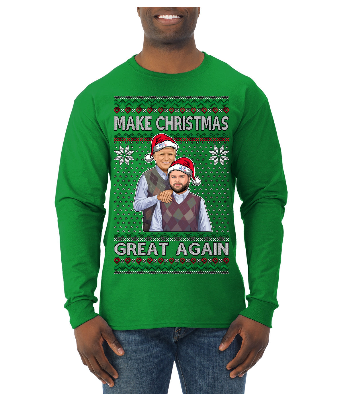Make Christmas Great Again Trump Vance 2024 Movie Parody Ugly Christmas Sweater Mens Long Sleeve Shirt