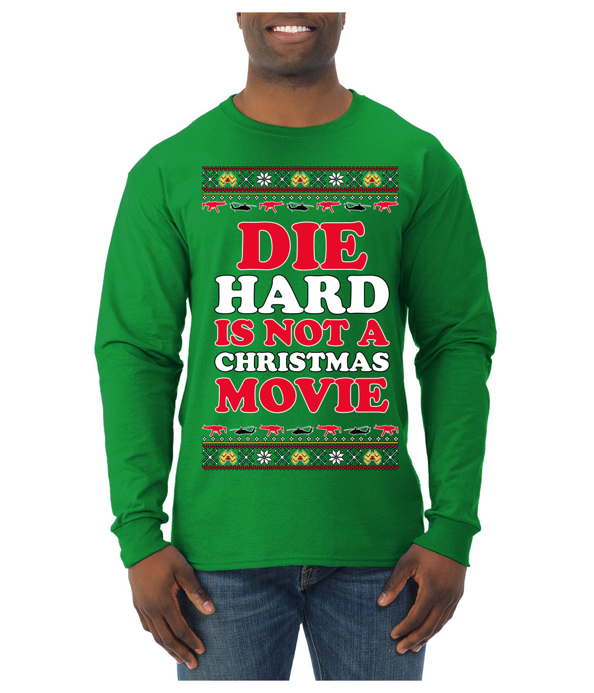 Die Hard is Not a Christmas Movie Classic, McClane Hans Nakatomi Plaza Xmas Party Holiday Movies Ugly Christmas Sweater Mens Long Sleeve Shirt