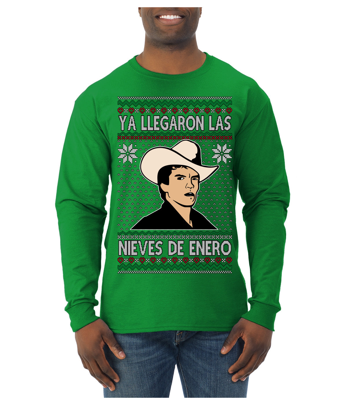 Ya Llegaron Las Nieves De Enero Chalino January Snow Ugly Christmas Sweater Mens Long Sleeve Shirt
